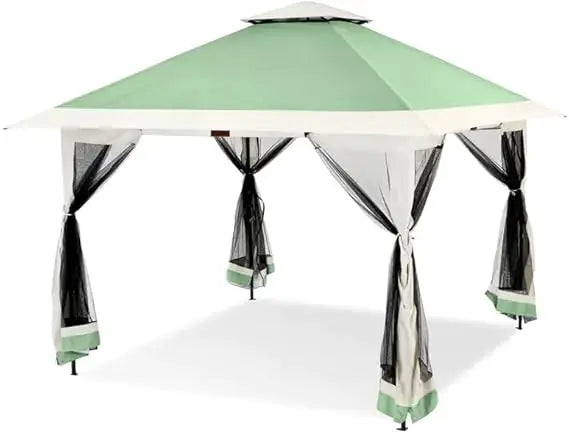 13x13 Outdoor Gazebo, Double Roof Patio Gazebo with Mosquito Netting, 3 Adjustable Heights Foldable Tent Shelter Quick Setup, fo