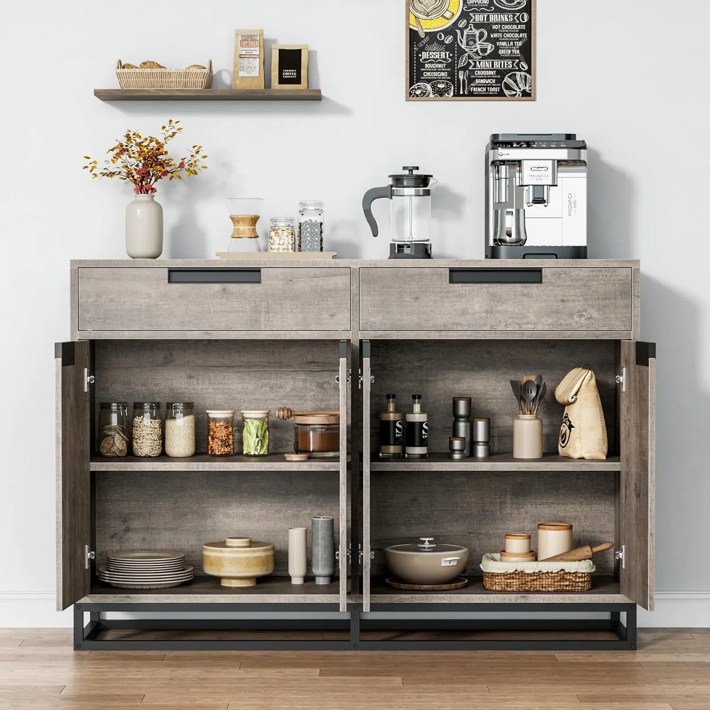 55" Buffet Cabinet with Storage, 2 Drawers and 4 Doors