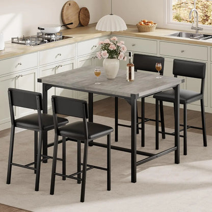 5-Piece Dining Table Set, Bar Table Set with 4 Upholstered Chairs for Pub, Dining Room, Kitchen