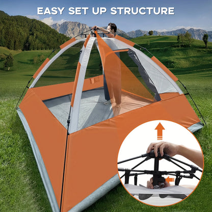 4 Person Pop Up Camping Tent Waterproof, Windproof with Removable Rain Fly