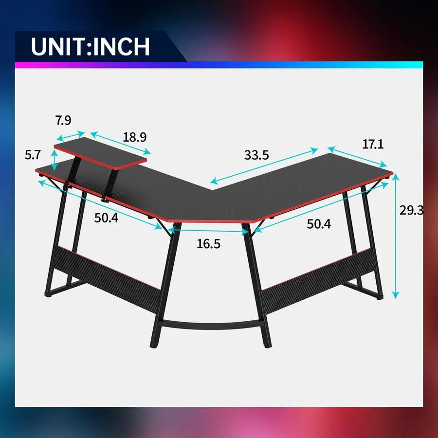 L Shaped 51 Inch Corner Computer Desk, PC Gaming Desk, or Writing Workstation with Large Monitor Stand for Home Office