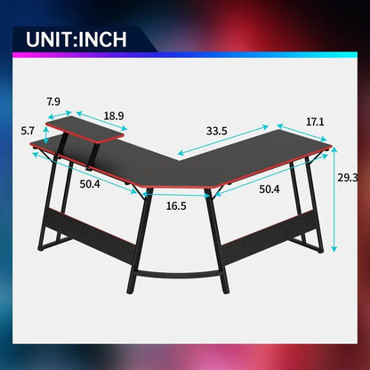 L Shaped 51 Inch Corner Computer Desk, PC Gaming Desk, or Writing Workstation with Large Monitor Stand for Home Office
