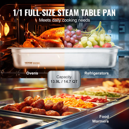 4Pack Hotel Pans Full Size Anti-Jam Steam Pan with Lid Stainless Steel Steam Table Pan 4-Inch Deep