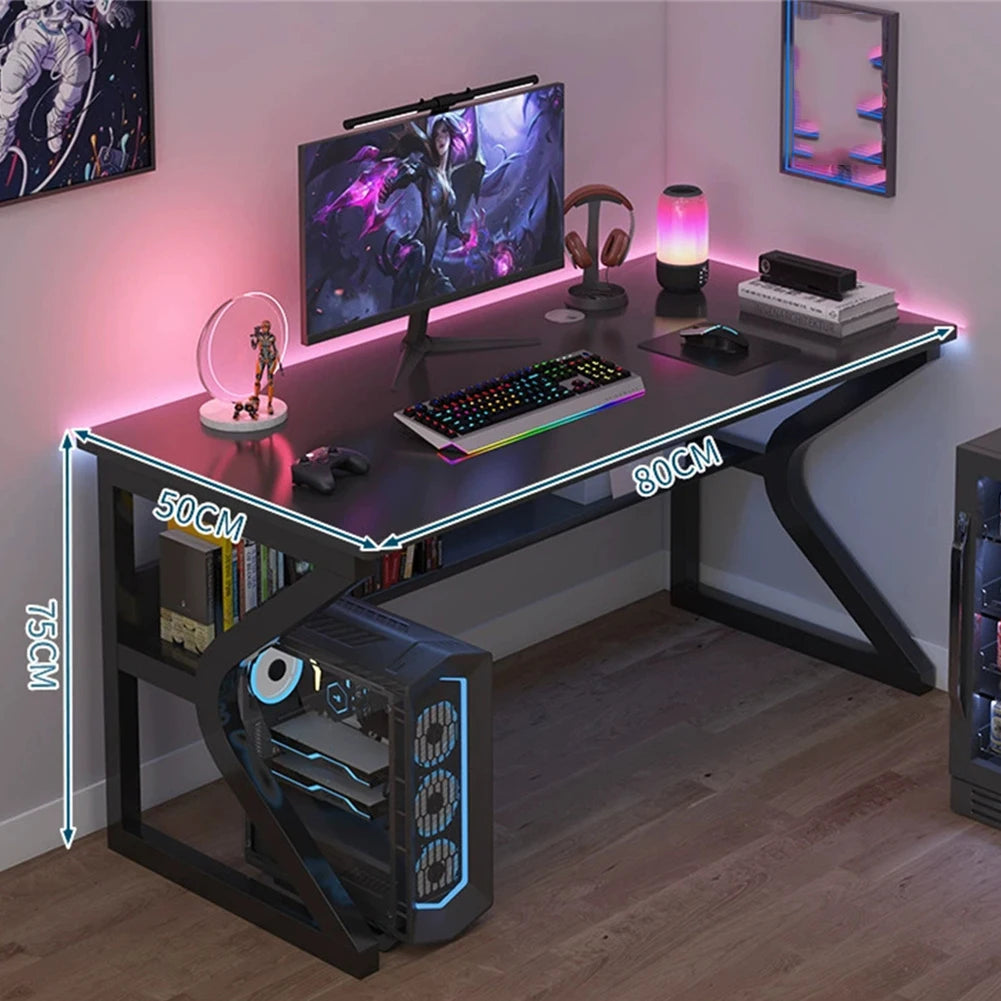 80x50x75cm Modern Large Home Office Desk, Simple Executive Writing Table with Storage, Metal Wooden Study Work PC Gaming Table