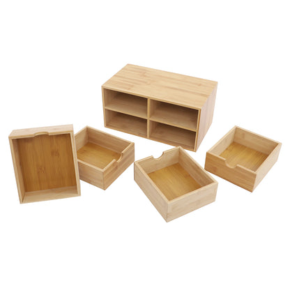 4-Drawer Desktop Bamboo Tabletop Storage Organization Boxes