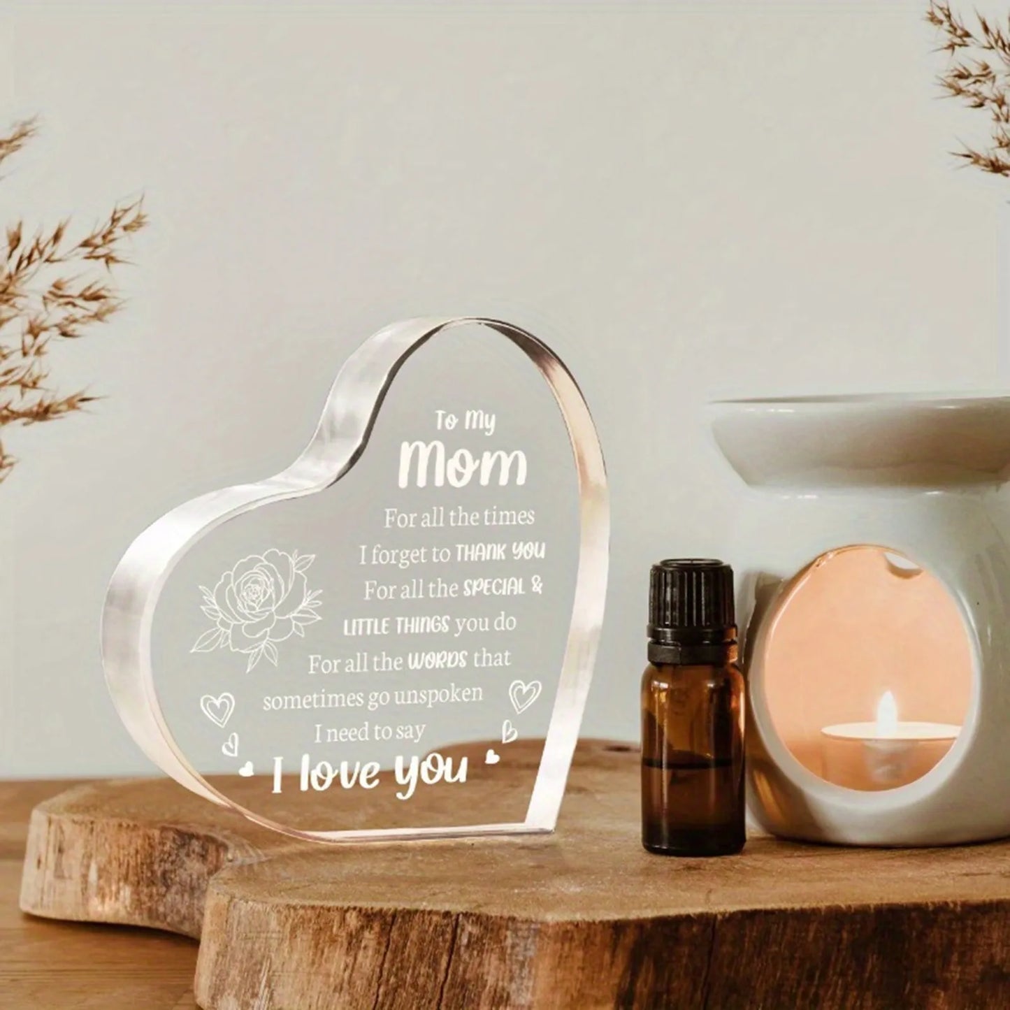 1pc Mother's Day Gift Sign Heart Shaped Plaque Personalized Gift For Mother Desktop Souvenir Decoration I Love You Mom