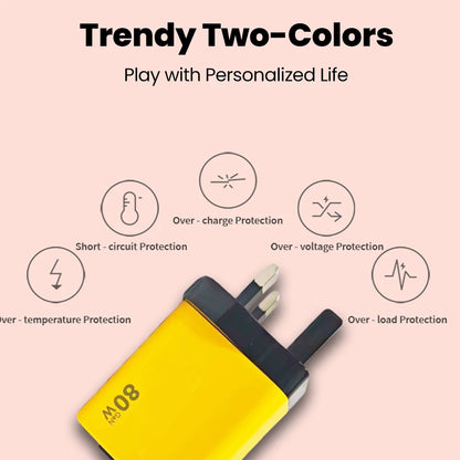 80W Super Fast Charge Type C USB Phone Charger With Telescopic USB C Cable For Iphone 16 15, Samsung, Laptop, With Light