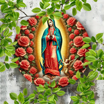 Virgin Mary Wall Décor Art, Waterproof Red Rose Hanging Plaque