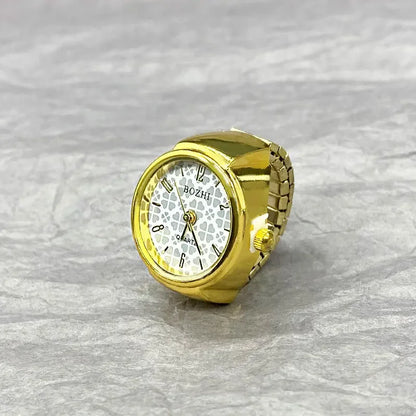 Vintage Alloy Shell Quartz Finger Ring Watch for Men or Women