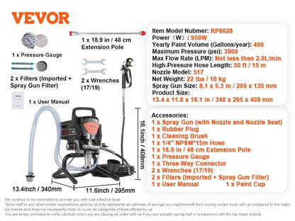 750W or 950W  3000PSI Airless Paint Sprayer