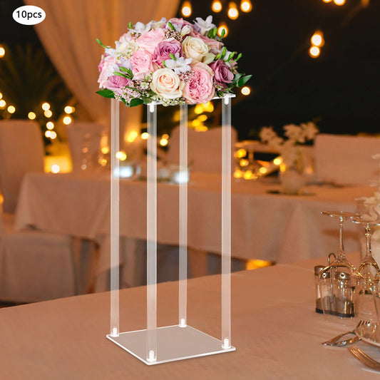 10Pcs Set Acrylic Wedding Flower Stands 60cm Height Clear Column Rack