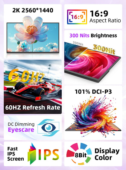 22 inch Computer Gaming Display Monitor 2K 1440P 100% sRGB USB-C HDMI IPS Screen for Laptop MacBook Surface PC