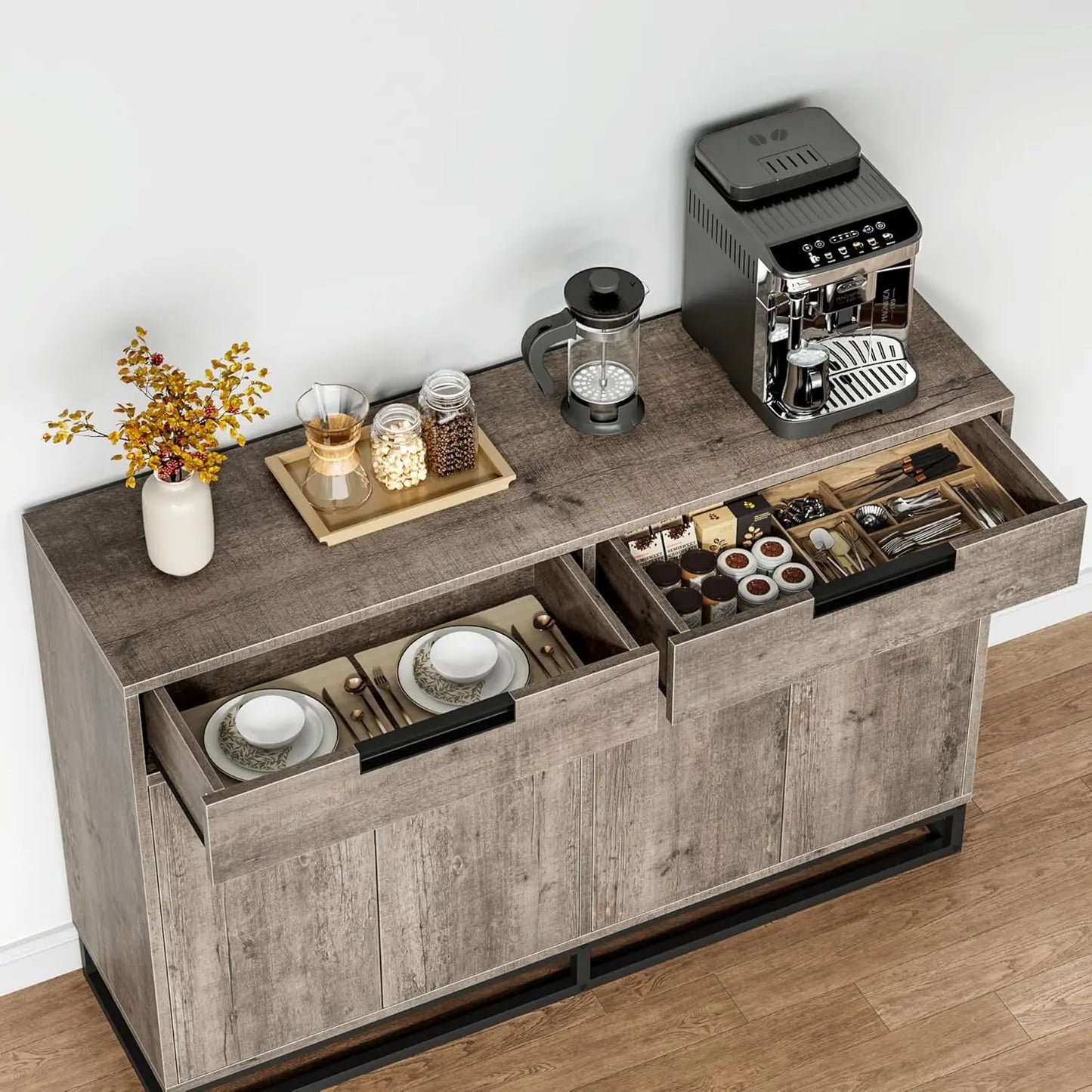 55" Buffet Cabinet with Storage, 2 Drawers and 4 Doors
