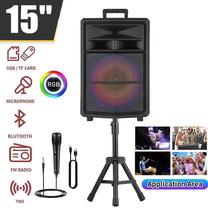 Portable Bluetooth Party Speaker 15" Subwoofer w/Stand