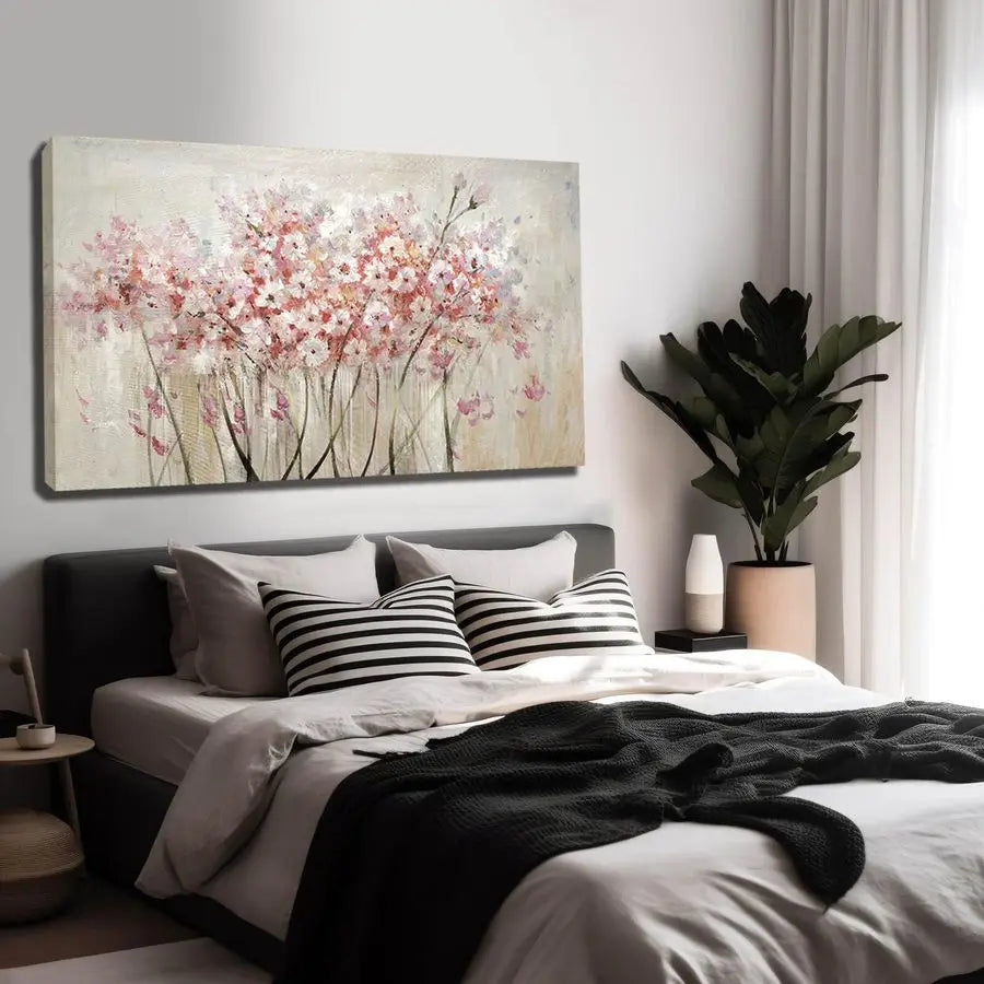 White Floral Oil Painting Canvas Art Wall Decor for Bedroom Living Room Kitchen Office