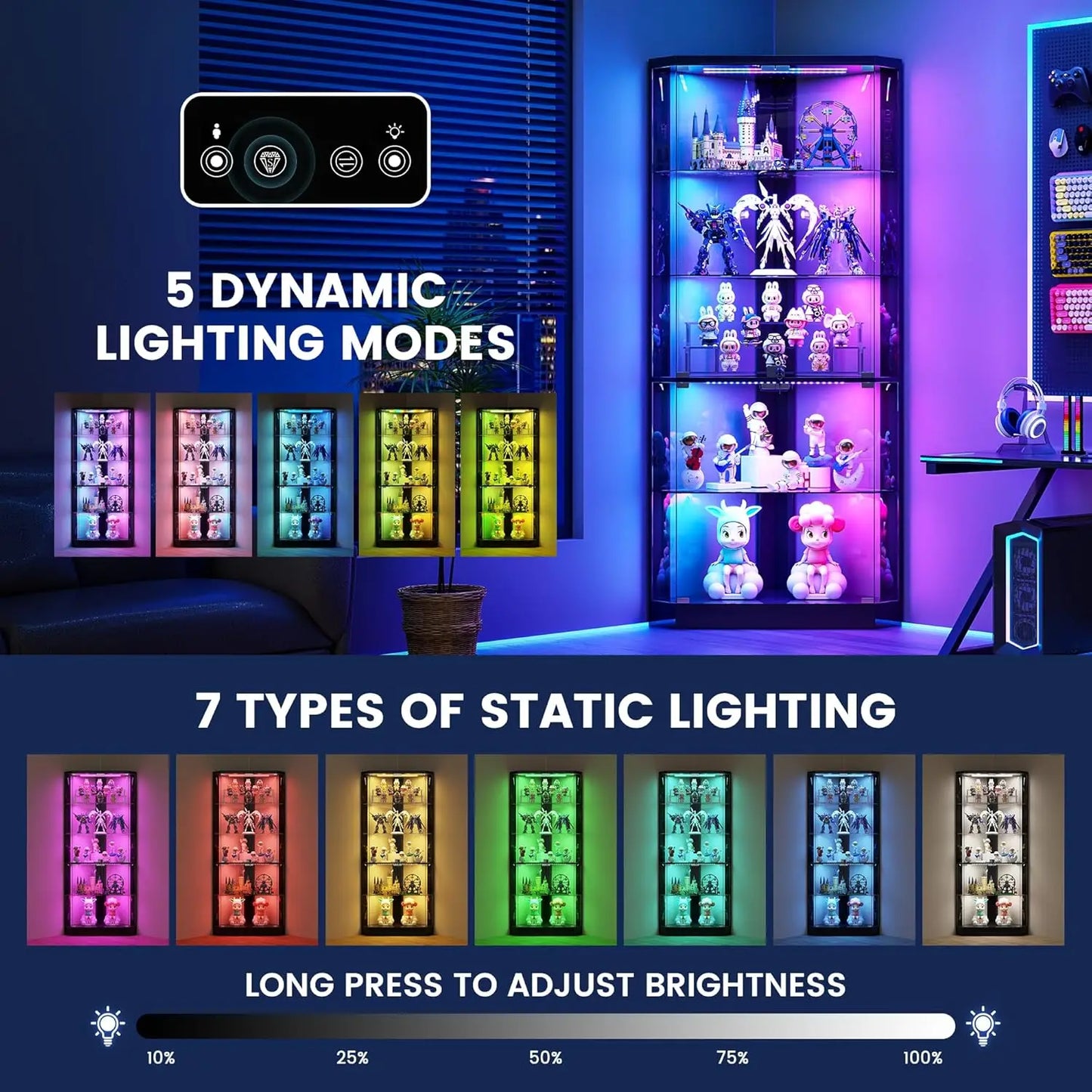 Corner Display Cabinet with RGB Lights, 5-Tiers Curio Cabinet Display Case with Lock,69" Tall
