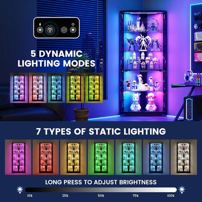 Corner Display Cabinet with RGB Lights, 5-Tiers Curio Cabinet Display Case with Lock,69" Tall