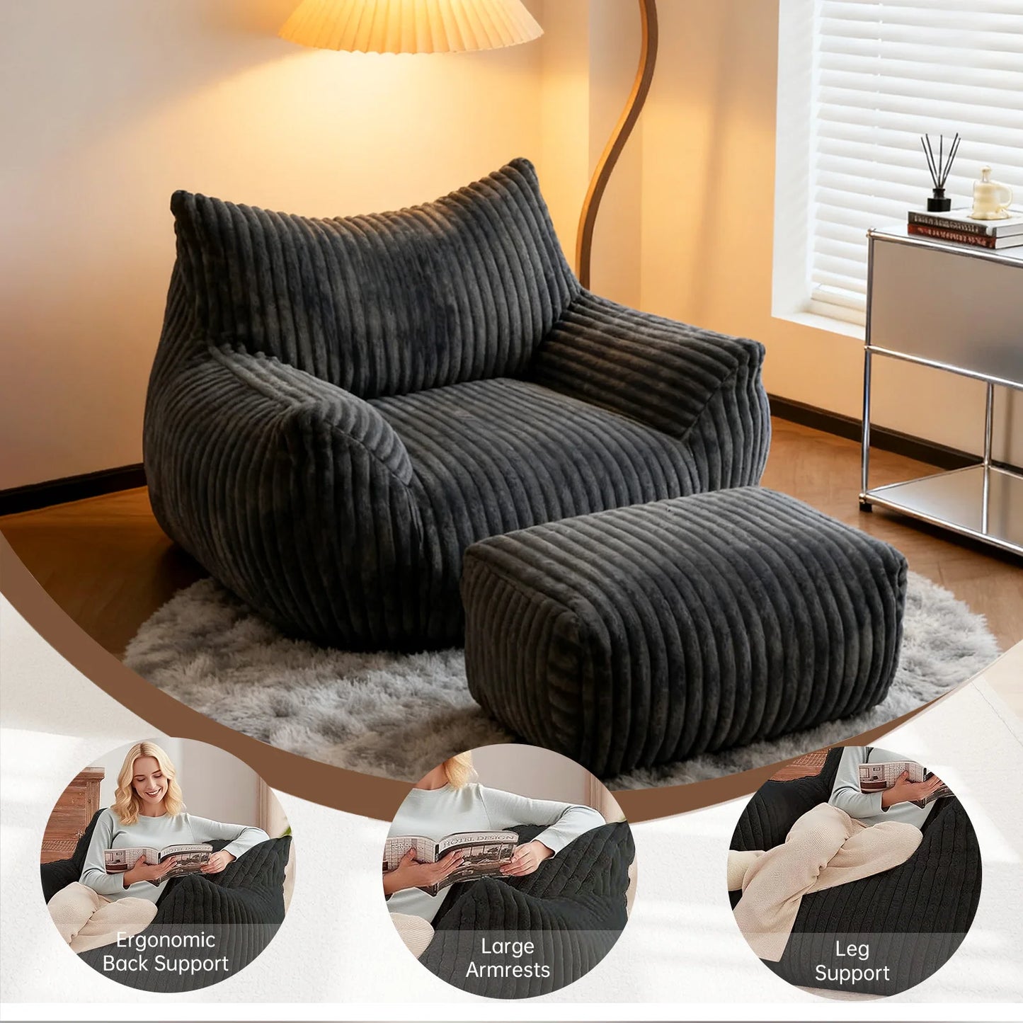 Reading Bean Bag Chairs for Adults, BeanBag Density Foam Couch, Floor Lazy Soft, Comfy Reading Nook