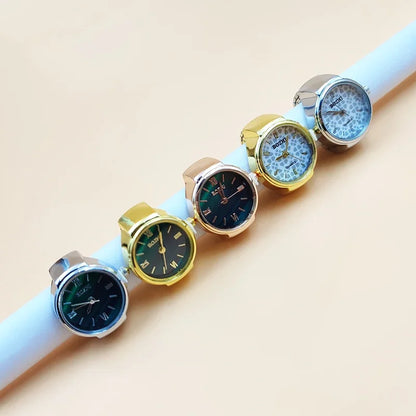 Vintage Alloy Shell Quartz Finger Ring Watch for Men or Women
