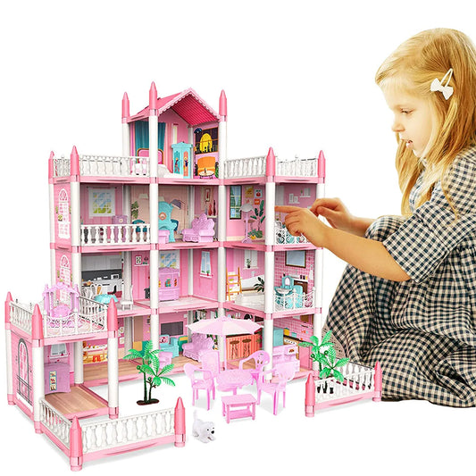 Dollhouse Kit with 4 Dolls, Furniture and Accessories