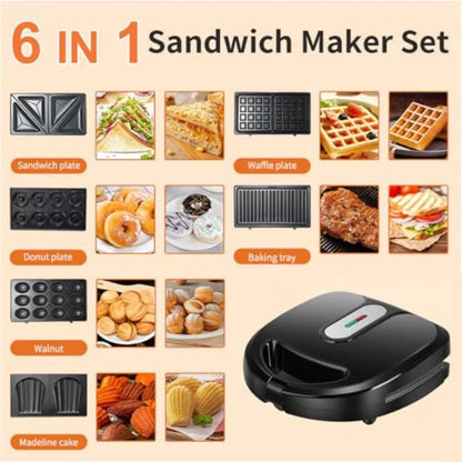 6 in 1 Waffle Maker With Removable Plates