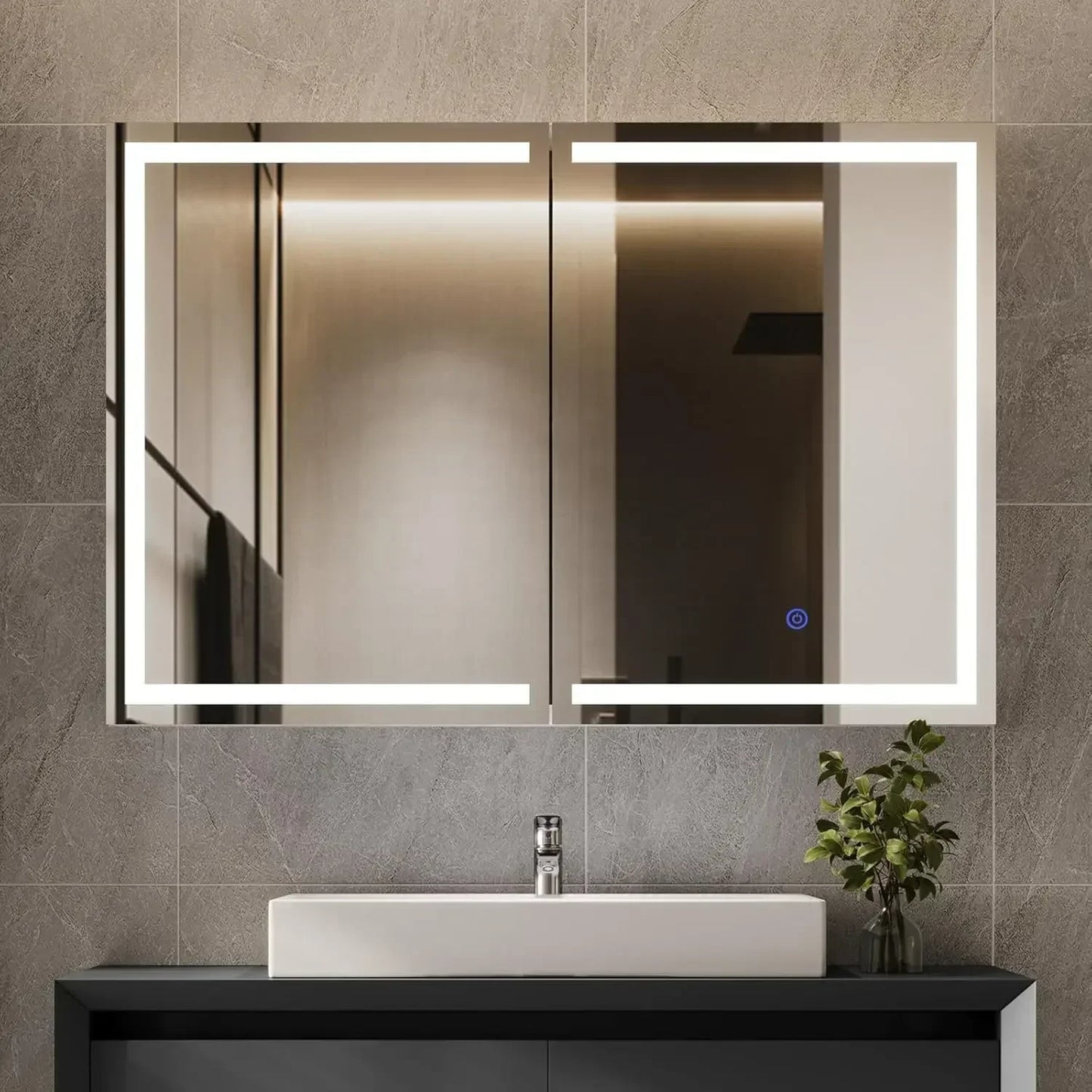 LED Lighted 2 Door Medicine Cabinet with Mirror and Storage
