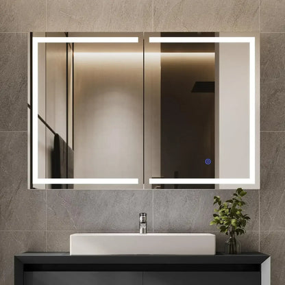 LED Lighted 2 Door Medicine Cabinet with Mirror and Storage