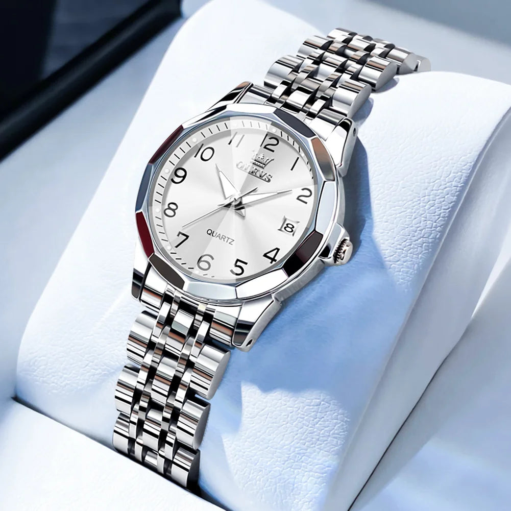 Ladies Waterproof Stainless Steel Luminous Dial and Date Quartz Watch