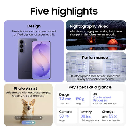 2026 Samsung Galaxy S26 5G Smartphone: Snapdragon 8 Elite Gen 5, 6.3" 120Hz AMOLED Screen, 4300mAh Battery 50MP IP68 NFC