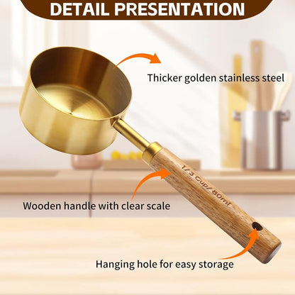 8 Pcs Stainless Steel Measuring Spoons & Cups Set, Baking Cooking Tools with Leveler, Metric & US Standard