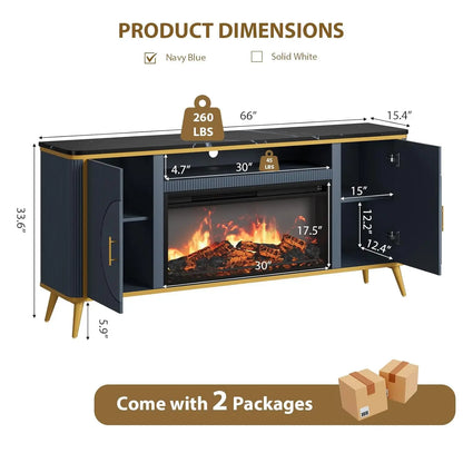 Modern Fluted TV Stand with Electric Fireplace for up to 80'' TVs Luxury Customizable Media Entertainment Center