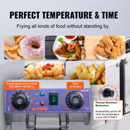 Electric Deep Fryer w/Dual Removable Tanks 12L 5000W Commercial Countertop  Fryer for Commercial Use.