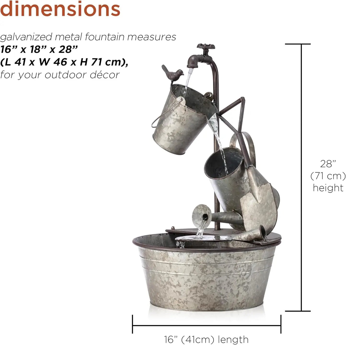 3-Tiered Metal Garden Fountain with Waterfall, Tools and Faucet, 28" Tall Gray