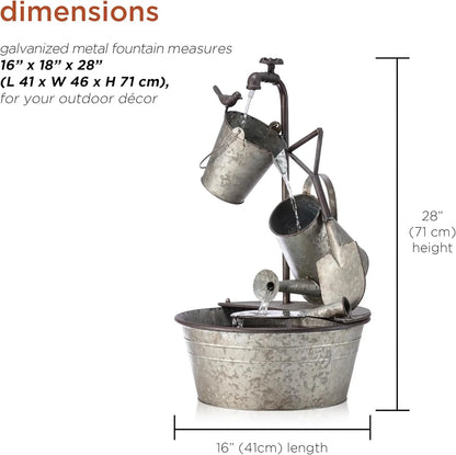 3-Tiered Metal Garden Fountain with Waterfall, Tools and Faucet, 28" Tall Gray