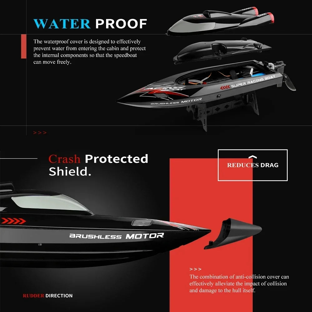RC Boat 2.4Ghz 55KM/H Brushless High Speed Racing Ship For Adults with 2 Batteries