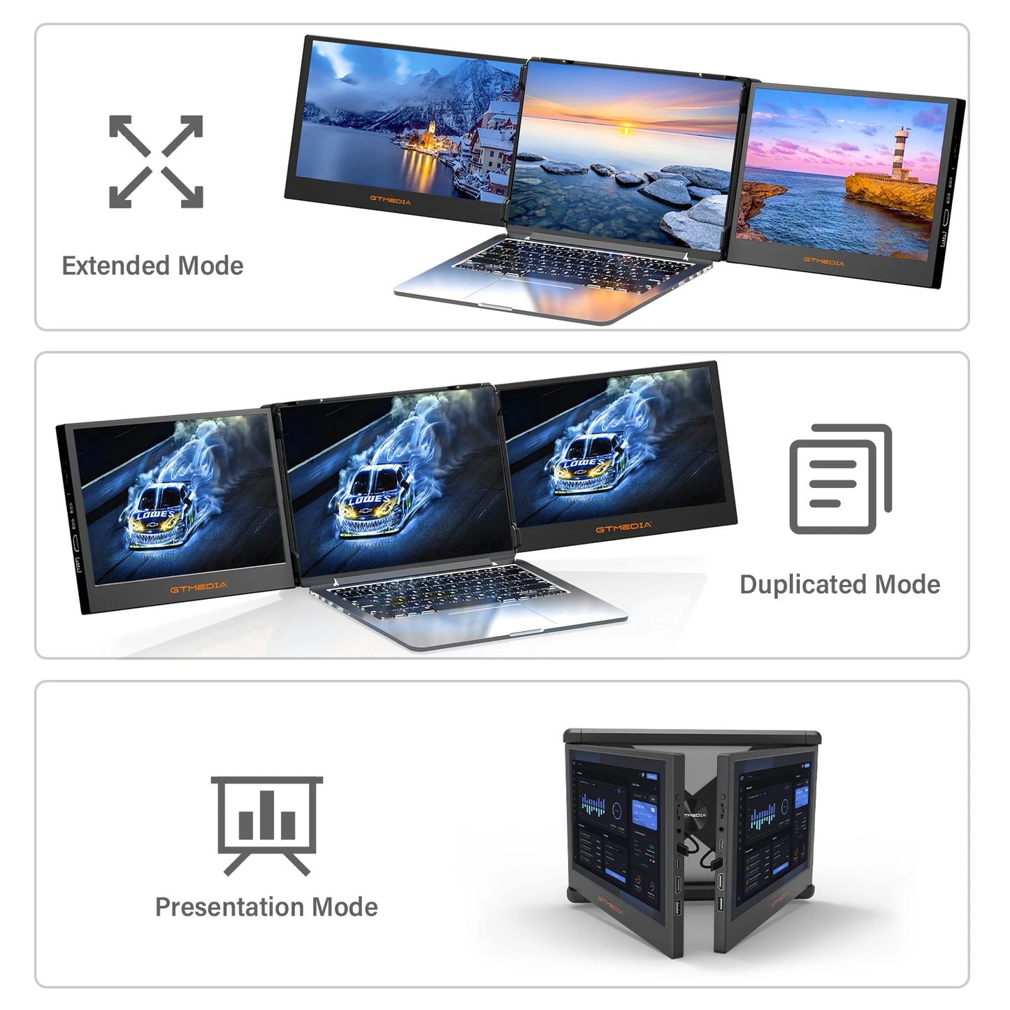 11.6Inch Portable Monitor 1920*1080 IPS FHD Triple Dual Extender Screen Full View Fold Display For 13.0-17.3Inch Laptops