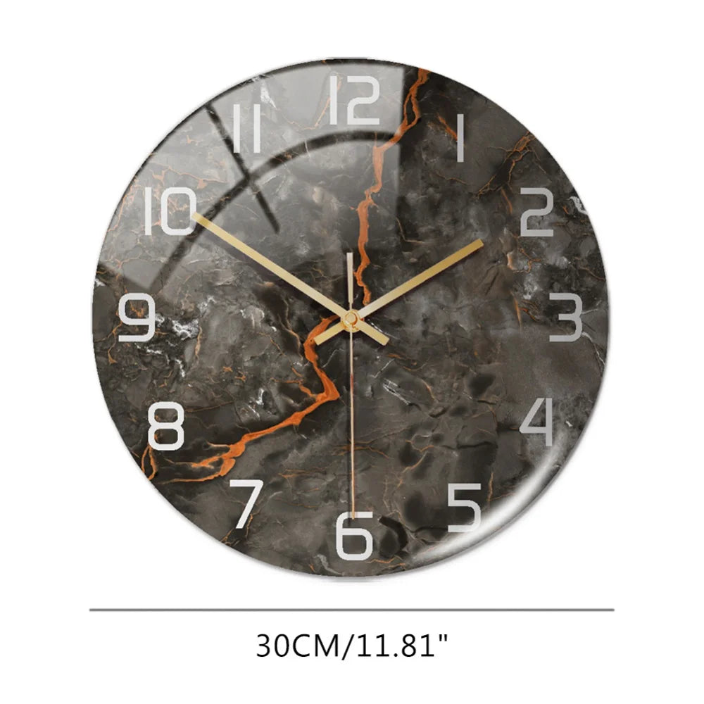 Luxury 3D Acrylic Black and Gold Marble Pattern Wall Adhesive Clock With Metal Needles Decor