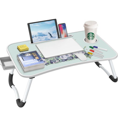 Extra-large multifunctional folding desk, portable wooden laptop bed desk with cup holder