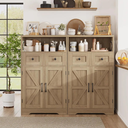 Natural Wood Storage Cabinet with Drawers and Shelves Standing Kitchen Pantry Cabinet for Home or Office