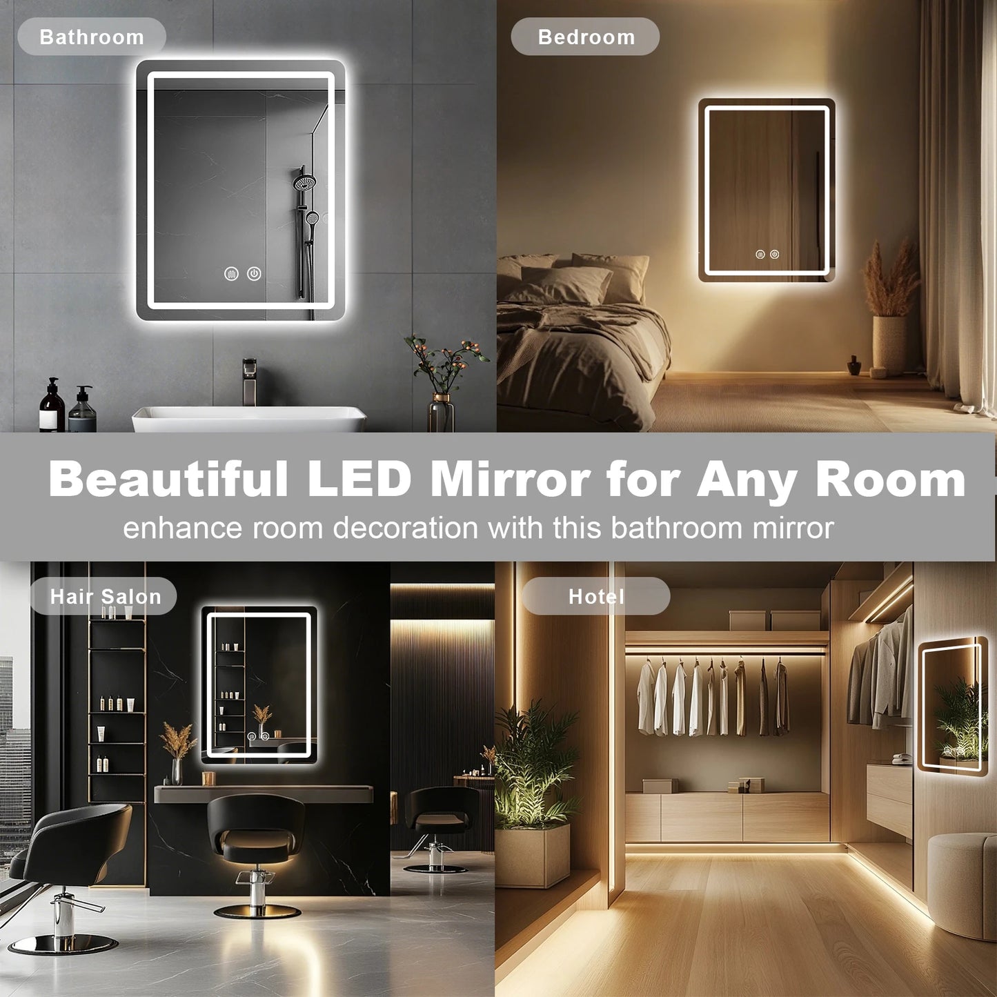 20x28 inch LED Bathroom Mirror with Backlit Lights, Fogless Makeup Mirror Wall Mounted