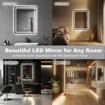 20x28 inch LED Bathroom Mirror with Backlit Lights, Fogless Makeup Mirror Wall Mounted