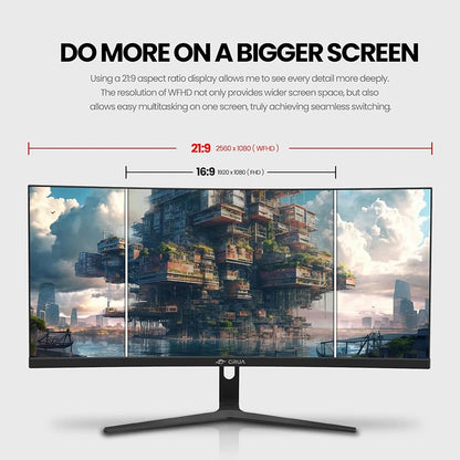 CRUA 30Inch Ultrawide Curved Monitor, 21:9 WFHD(2560x1080P) VA Computer Monitor