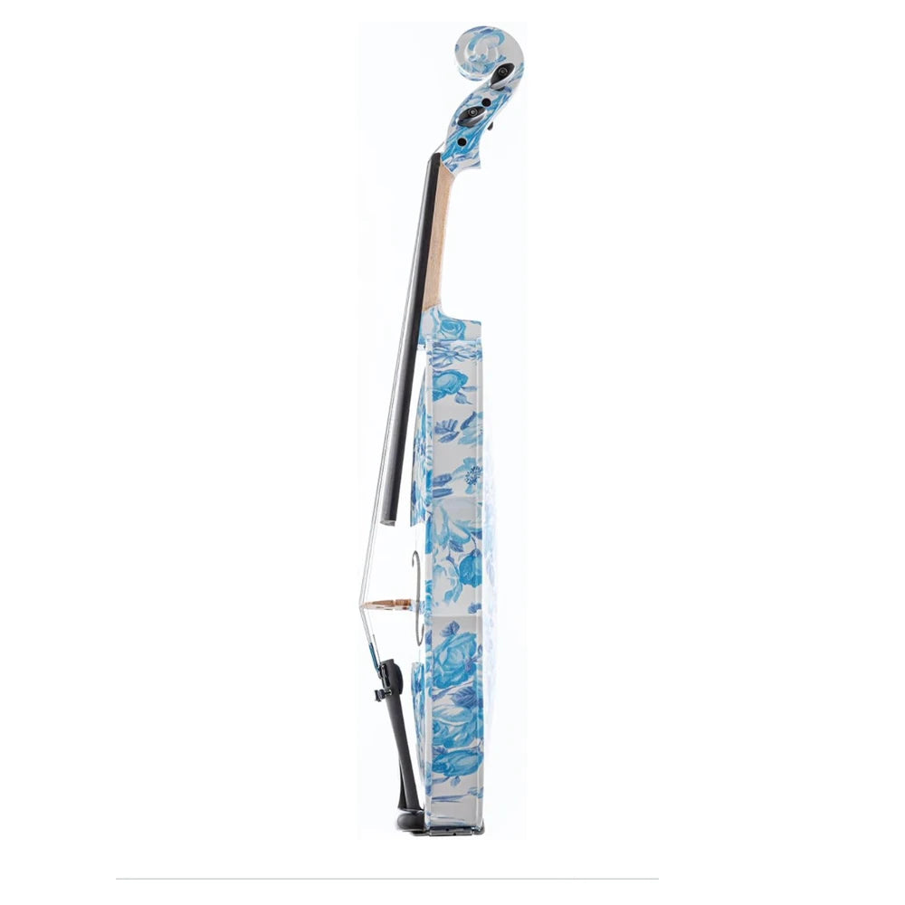 4/4 Blue White Floral Art Violin with Case Bow Rosin & Shoulder Rest