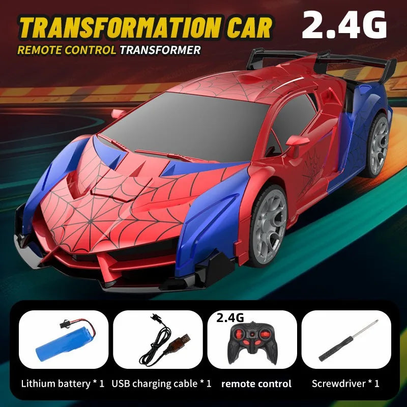 RC Transforming Remote Control Car 2.4GHz With Dual-Color Lights, Fast 360°Rotation, One-Click Deformation