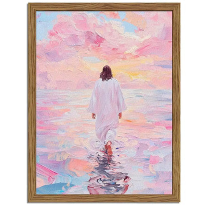 Jesus Walking On Water Wall Art, Frame 3D Textured Hand Drawn Sandstone Christian Wall Decor