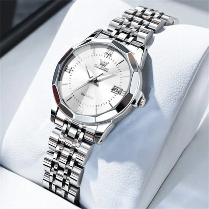 Ladies Waterproof Stainless Steel Luminous Dial and Date Quartz Watch