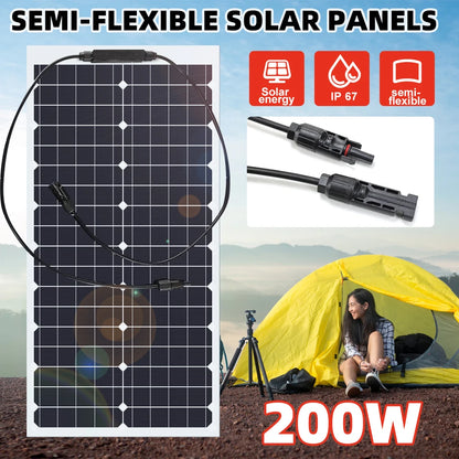 200W Flexible Solar Panels Waterproof Monocrystalline Solar Panel for Home, RV, Boat, and Camping 18V Charge