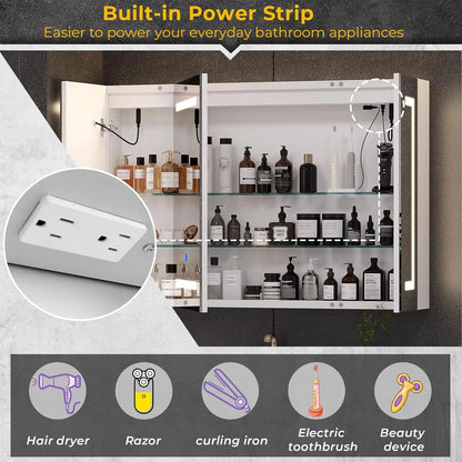 Lighted Medicine Cabinet with Mirror and Storage, 3 Doors, 39.4'' x 23.6''
