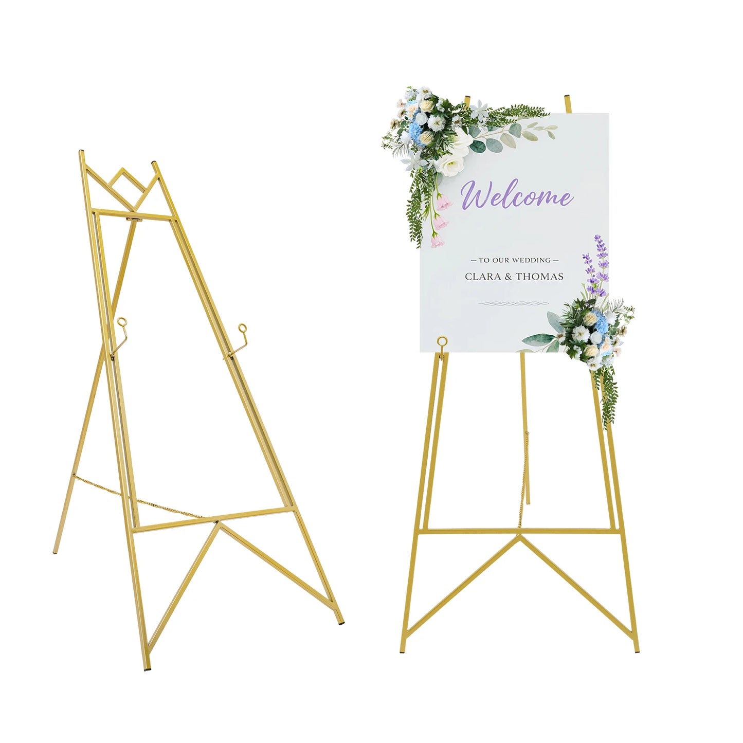 2Pcs Gold Display Easel Stand, Adjustable Photo Frame Holder for Wedding Poster Sign, Heavy Duty Steel Tripod 10kg Capacity