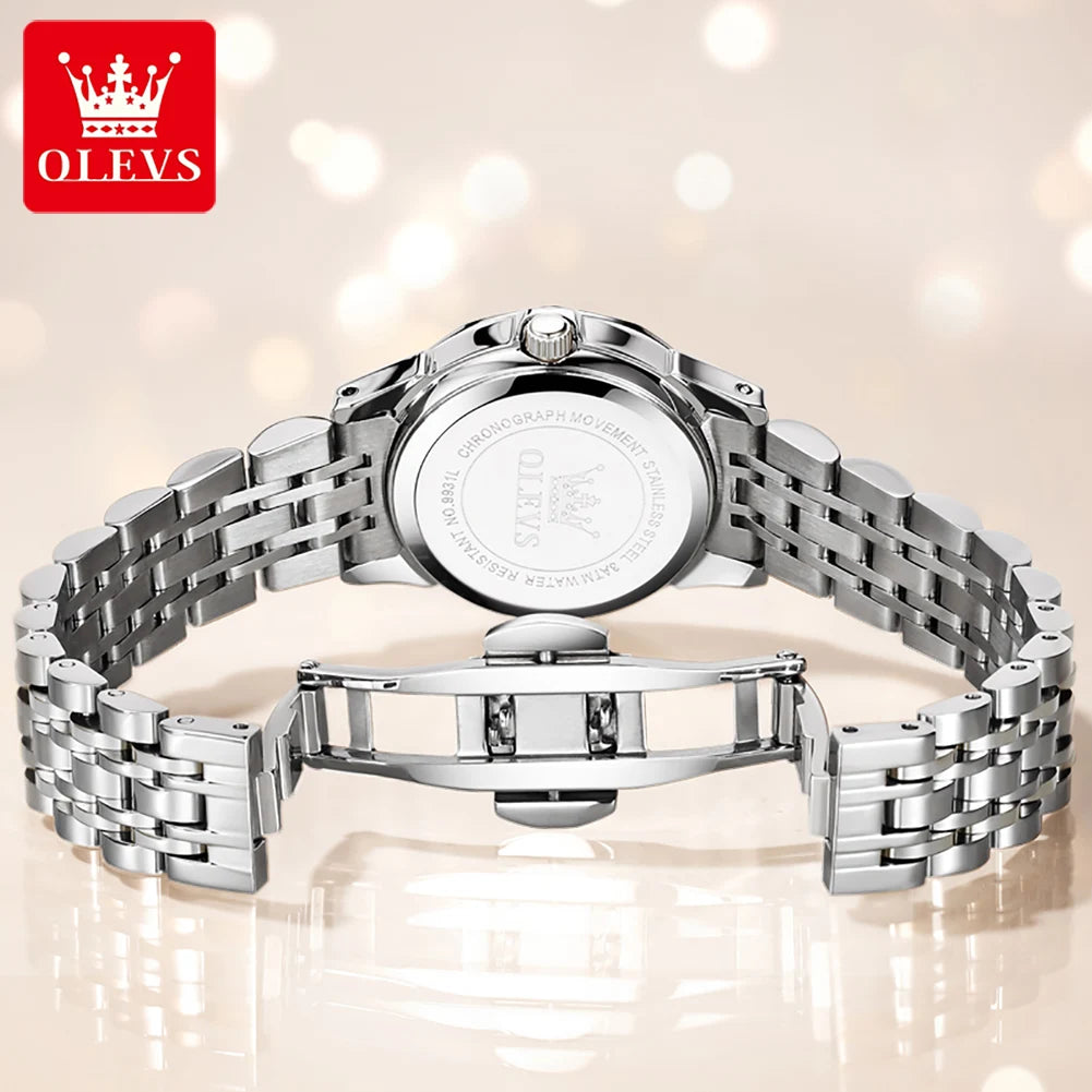 Ladies Waterproof Stainless Steel Luminous Dial and Date Quartz Watch